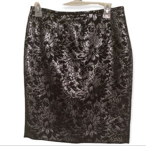 Calvin Klein Pencil Skirt Black Silver Metallic